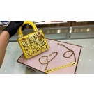 Replica MINI LADY DIOR BAG WITH CHAIN SMOOTH CALFSKIN EMBROIDERED WITH A MOSAIC OF MIRRORS M0598 yellow JH07461bO20