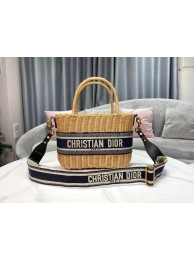 AAA 1:1 DIOR WICKER BASKET BAG Blue Dior Oblique Jacquard and Natural Wicker M7601 JH06784IL96