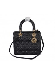 Dior Lady Dior Bag Black Sheepskin Leather D5432 Gold JH07437pb81